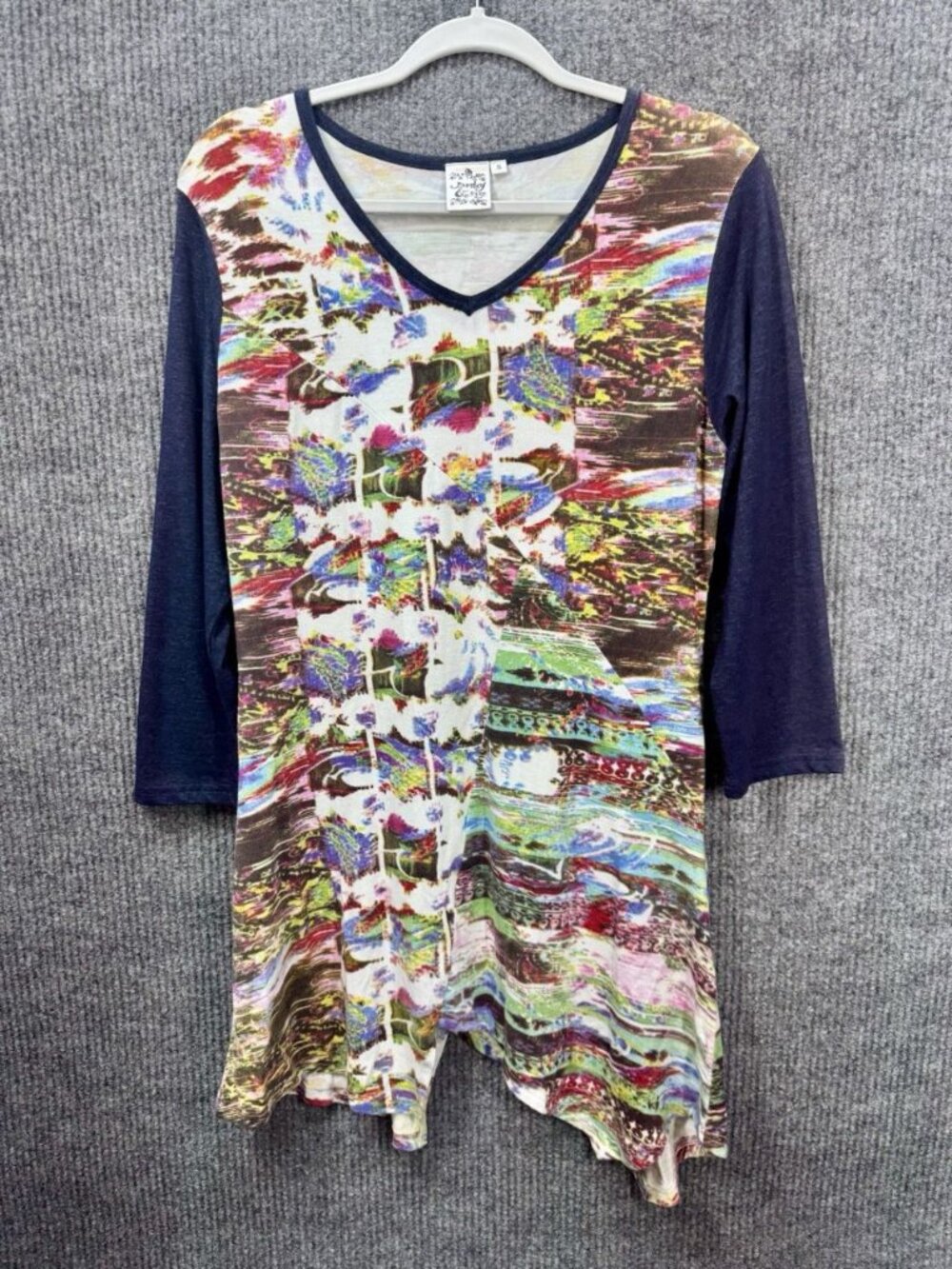 Parsley & Sage Tunic Top Womens Small V-Neck 3/4 Sleeve Abstract Asymmetrical - Picture 1 of 7